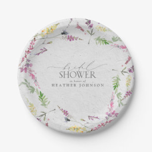 Elegant Wildflower Watercolor Floral Bridal Shower Paper Plate