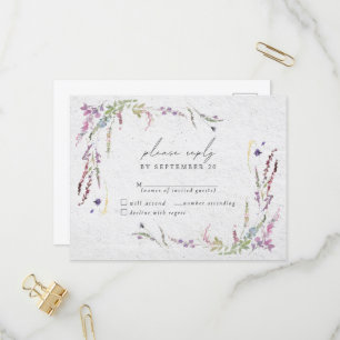 Elegant Wildflower Watercolor Modern Wedding RSVP Invitation Postcard