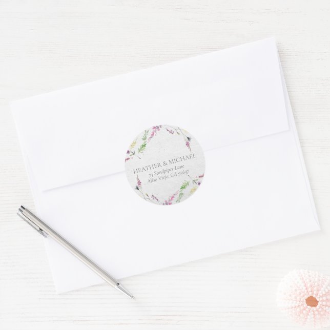 Elegant Wildflower Watercolor Return Address Classic Round Sticker (Envelope)