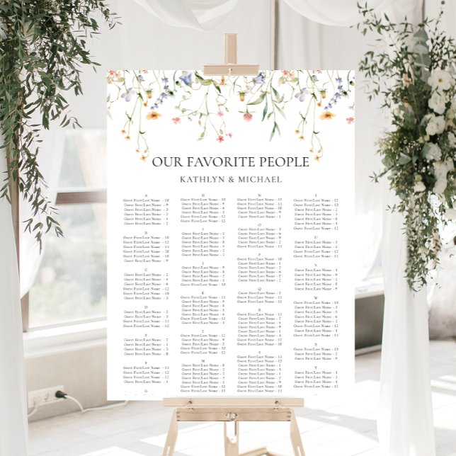 Elegant Wildflower Wedding Alphabetical Seating Poster (Creator Uploaded)