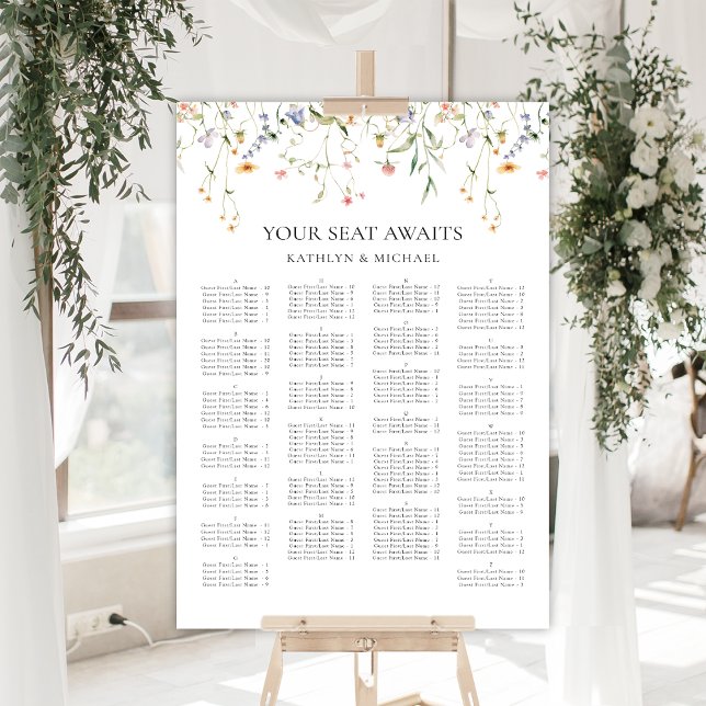 Elegant Wildflower Wedding Alphabetical Seating Poster (Creator Uploaded)
