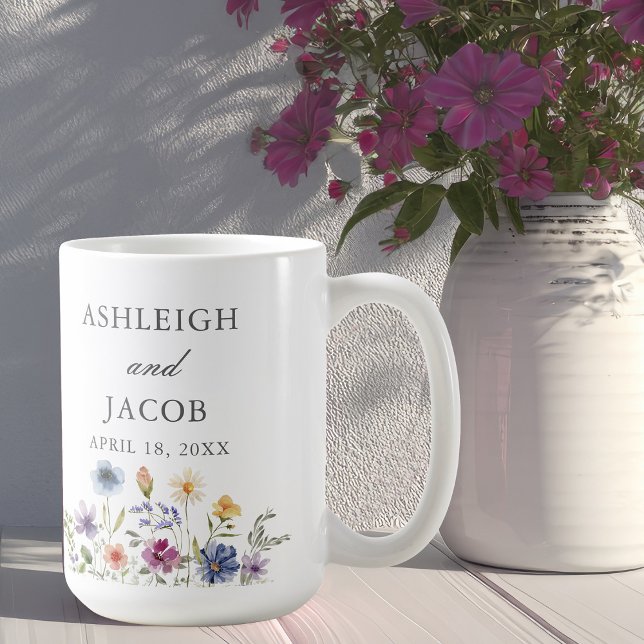 Elegant Wildflower Wedding Anniversary Custom Coffee Mug (Creator Uploaded)