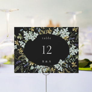 Elegant Wildflower Wedding Black Table Number