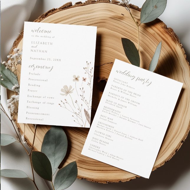 Elegant Wildflower Wedding Ceremony Program Card (Creator Uploaded)