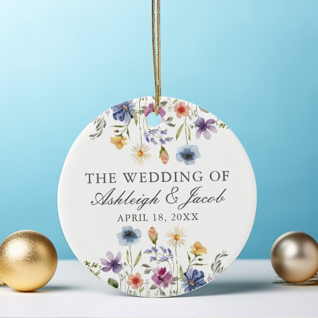 Elegant Wildflower Wedding Customised Christmas Ceramic Ornament (Creator Uploaded)