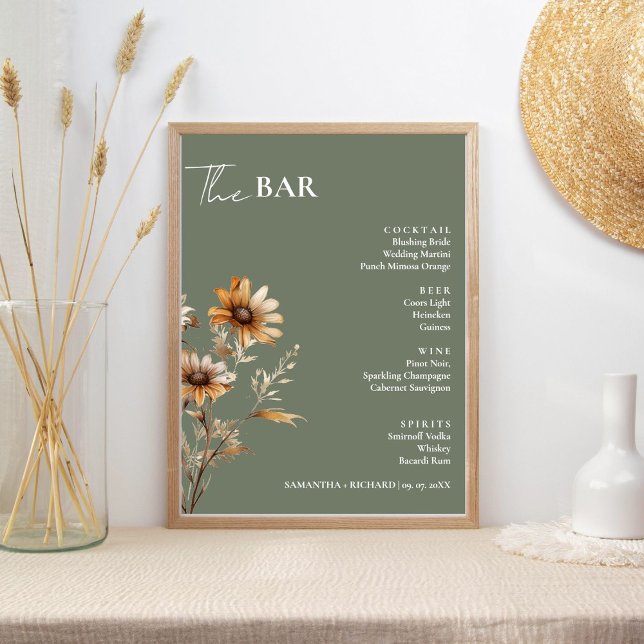 Elegant Wildflower Wedding Drinks Bar Menu  Poster (Creator Uploaded)