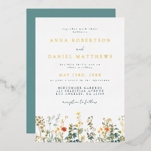 Elegant Wildflower Wedding Foil Invitation