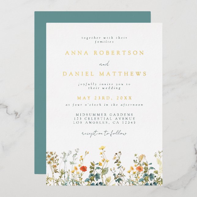Elegant Wildflower Wedding Foil Invitation (Front/Back)