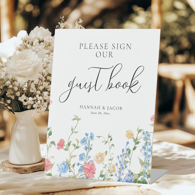 Elegant Wildflower Wedding Guest Book Table Pedestal Sign (Creator Uploaded)