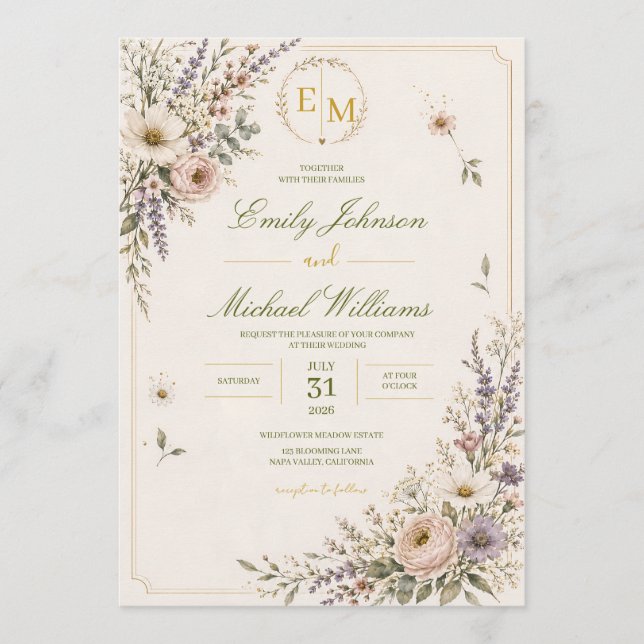 Elegant Wildflower Wedding Invitation (Front)