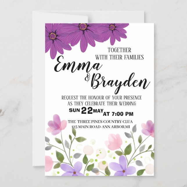 Elegant Wildflower Wedding Invitation (Front)