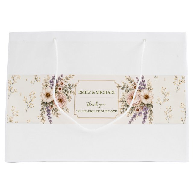 Elegant Wildflower Wedding Large Gift Bag (Front)