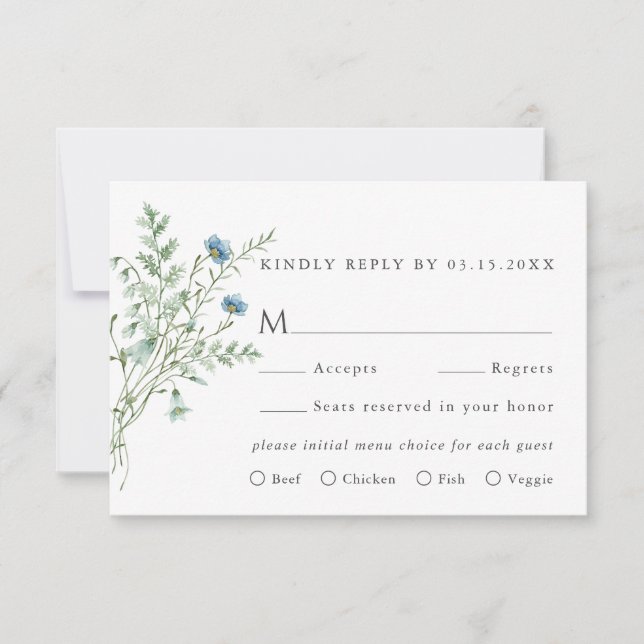 Elegant Wildflower Wedding Meal Choice RSVP (Front)