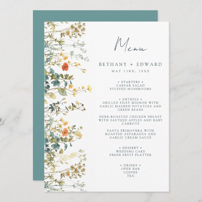Elegant Wildflower Wedding Menu (Front/Back)