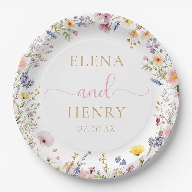 Elegant Wildflower Wedding Paper Plates (Front)