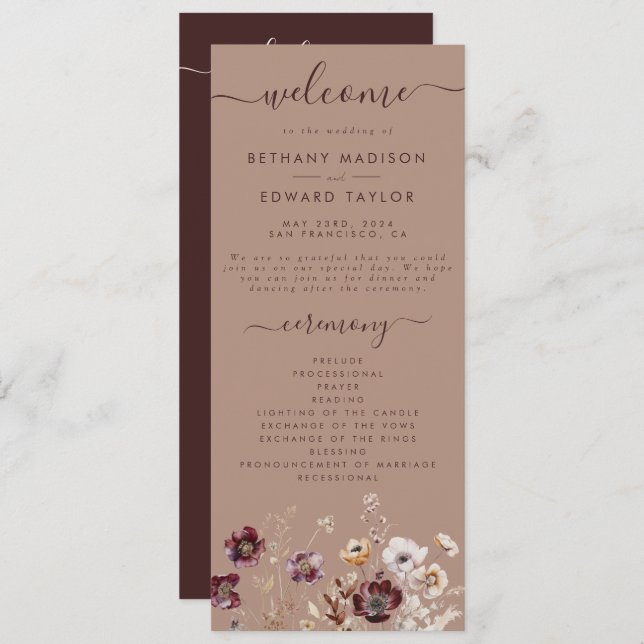 Elegant Wildflower Wedding Program (Front/Back)