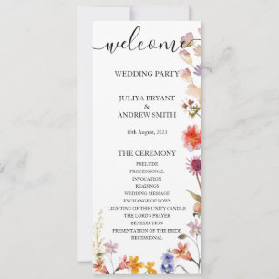 Elegant wildflower Wedding program card 