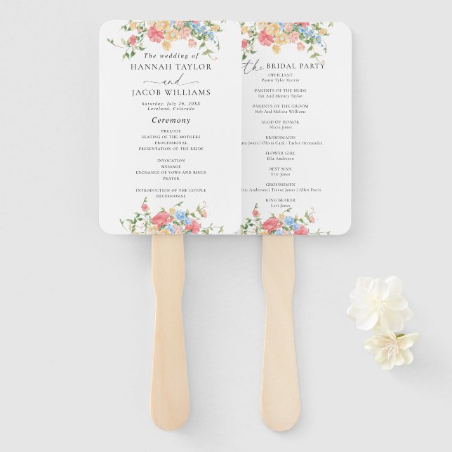 Elegant Wildflower Wedding Program Hand Fan (Front and Back)