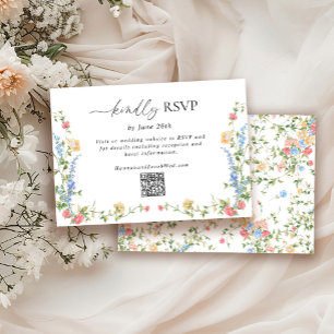 Elegant Wildflower Wedding QR Code RSVP Card