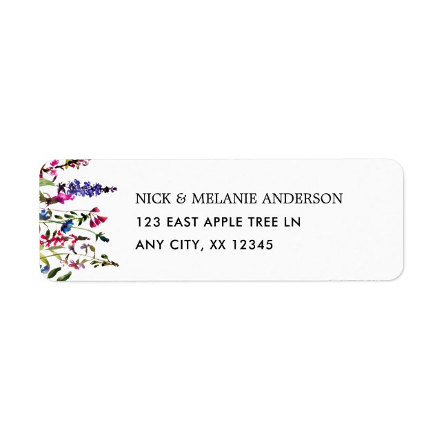 Elegant wildflower wedding return address label (Front)
