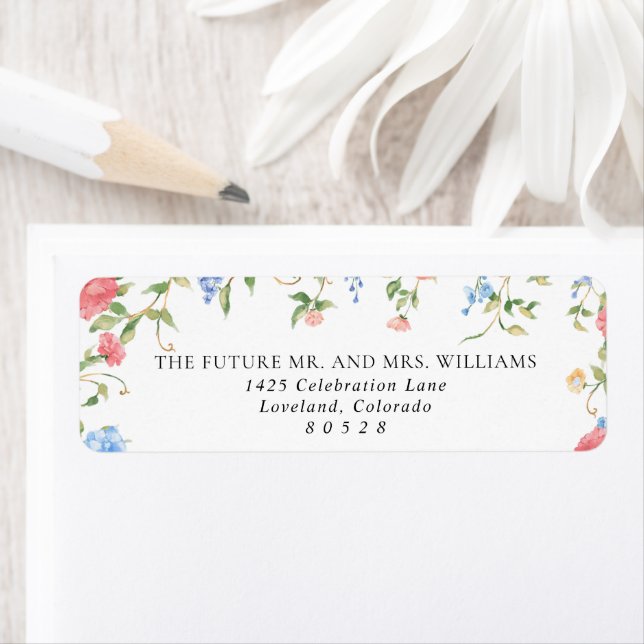 Elegant Wildflower Wedding Return Address Return Address Label (Insitu)