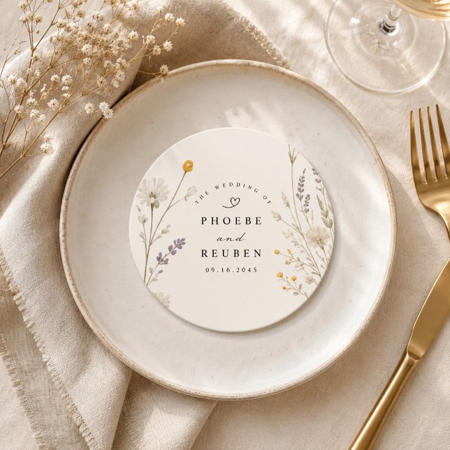 Elegant Wildflower Wedding  Round Paper Coaster (Creator Uploaded)