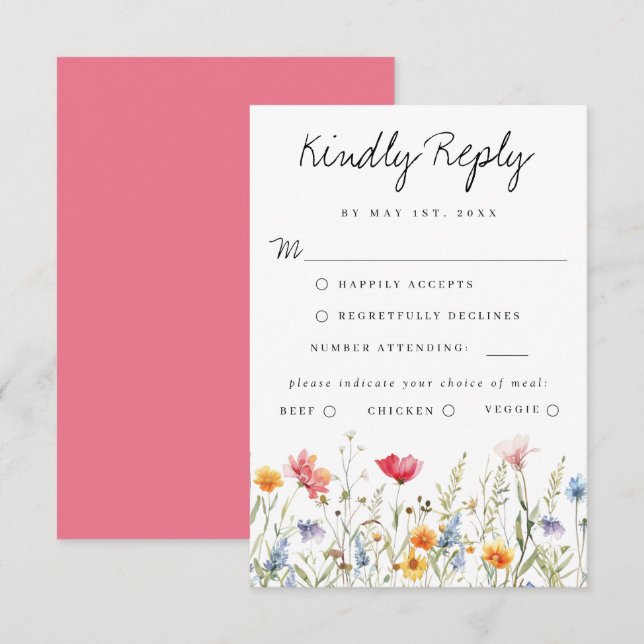 Elegant Wildflower Wedding RSVP Card (Front/Back)