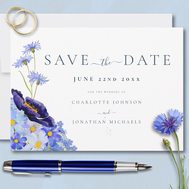 Elegant Wildflower Wedding Save The Date (Elegant wildflower blue wedding save the date invitation )