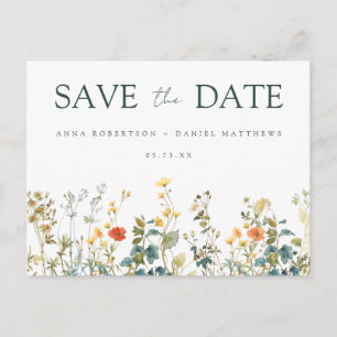 Elegant Wildflower Wedding Save the Date Postcard