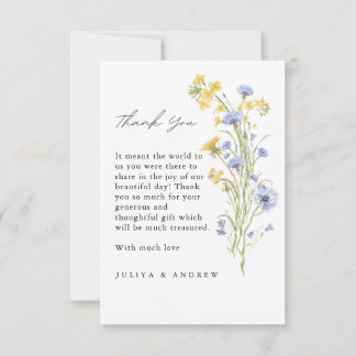 Elegant  Wildflower wedding Thank You Card