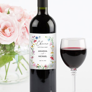 Elegant Wildflower Wedding Wine Label