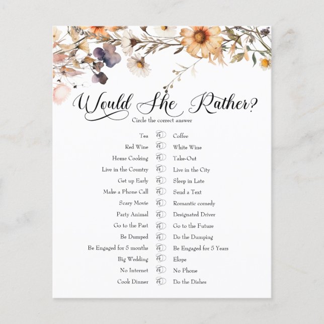 Elegant Wildflower  | Would She Rather Game (Front)