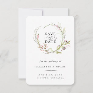 Elegant Wildflower Wreath Save The Date Announcement