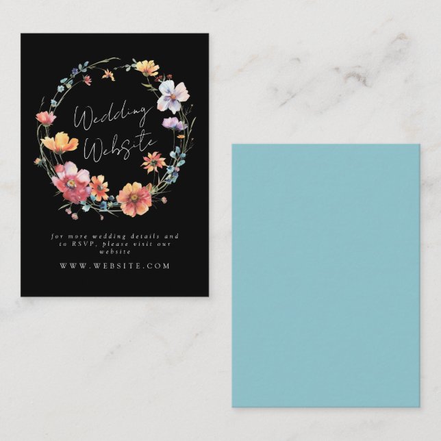 Elegant Wildflower Wreath Summer Wedding Website E Enclosure Card (Front/Back)