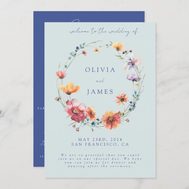 Elegant Wildflower Wreath Summer Wedding Welcome Program (Front/Back)