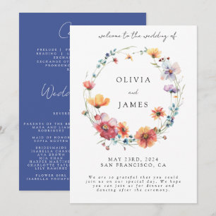 Elegant Wildflower Wreath Summer Wedding Welcome Program