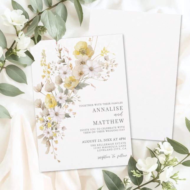 Elegant Wildflower Yellow Floral Wedding Invitation (Elegant Wildflower Yellow Floral Wedding Invitation)