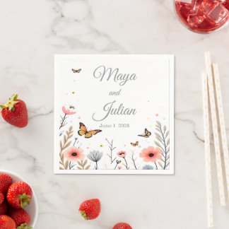 Elegant Wildflowers And Butterflies Wedding Napkin