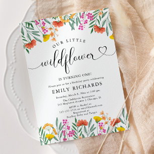Elegant Wildflowers baby girl 1st birthday party Invitation