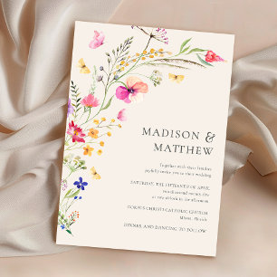 Elegant Wildflowers Beige Wedding Invitation
