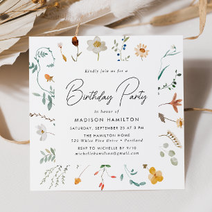 Elegant Wildflowers Birthday Invitation