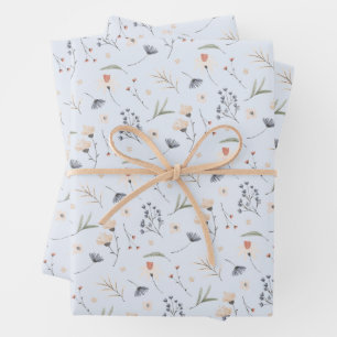 Elegant Wildflowers Blue Wrapping Paper Sheet