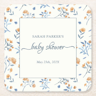 Elegant Wildflowers Boho Baby Shower  Square Paper Coaster