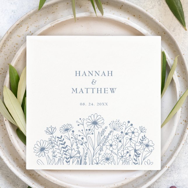 Elegant Wildflowers Boho Dusty Blue Wedding Napkin (Creator Uploaded)