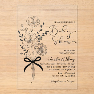 elegant wildflowers bouquet minimalist baby shower acrylic invitations