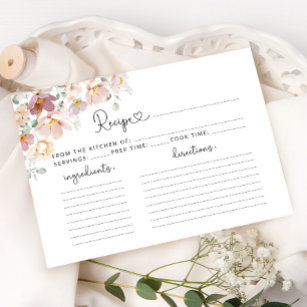 Elegant wildflowers bridal shower recipe card