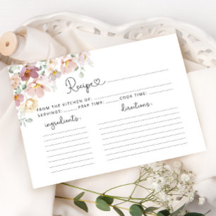 Elegant wildflowers bridal shower recipe card
