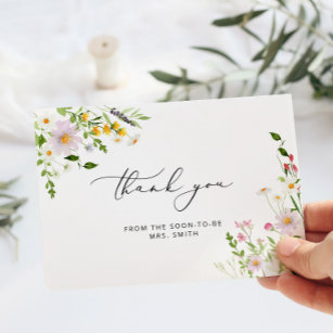 Elegant wildflowers bridal shower thank you card