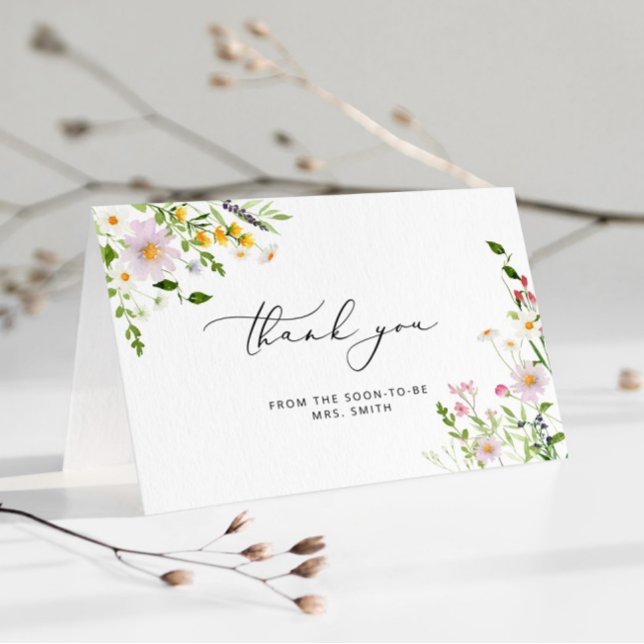 Elegant wildflowers bridal shower thank you card (Creator Uploaded)