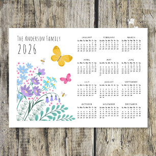 Elegant Wildflowers Butterfly Family Calendar 2026